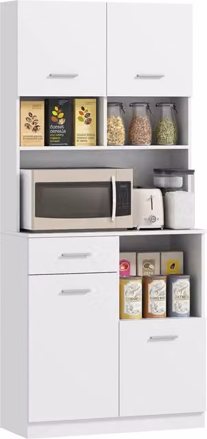 Mobile Dispensa Legno ¨C Xylo ¨C 4 Ante 3 Ripiani Cassetto 80x35x180cm Bianco