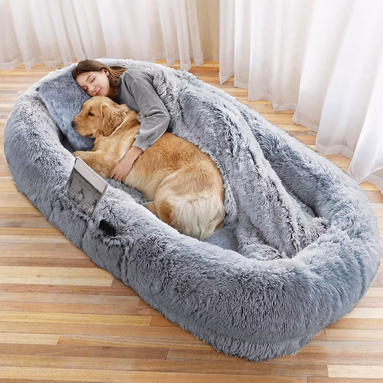 Cuccia per cani e persone, 185x110x35 cm, grigia, con cuscino