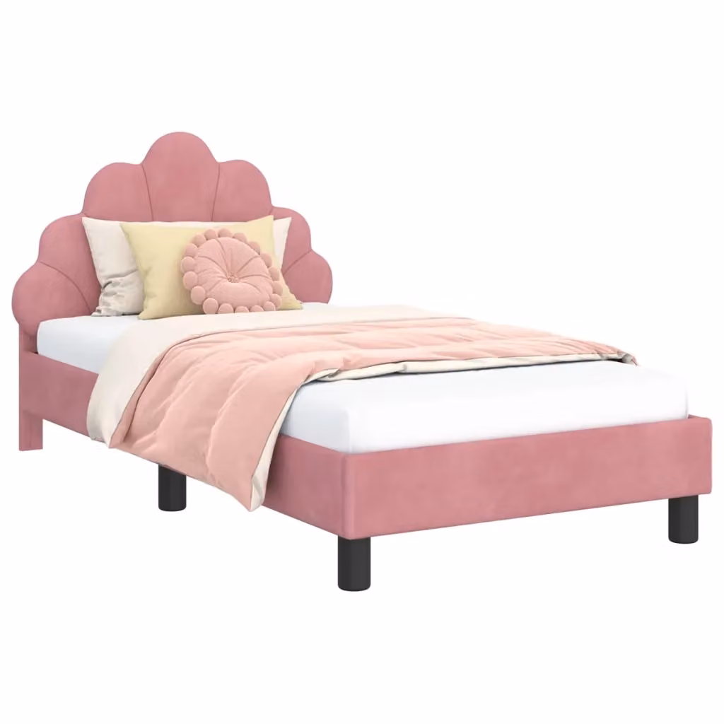 Struttura letto per bambini vidaXL in velluto rosa con testata, L/P/H: 160 x 80 x 90 cm – 2