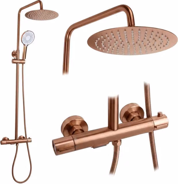 Set Doccia Da Incasso Con Termostatato Drop Brush Copper