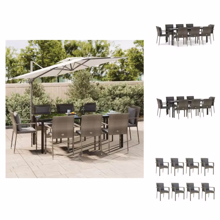 vidaXL set da pranzo da giardino 9 pezzi con cuscini in poly rattan nero e grigio - Set di mobili da giardino