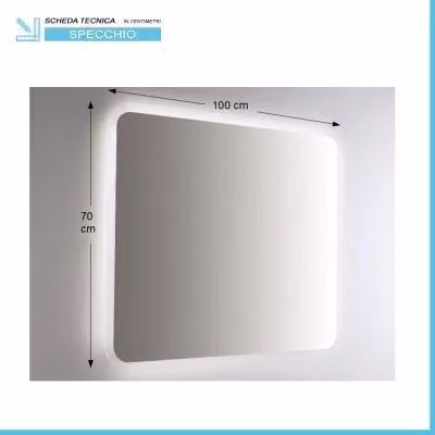 Specchio da bagno rettangolare con retroilluminazione LED e angoli tondi, L: 100 cm, H: 70 cm – 2