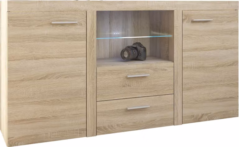 Masseno cassettiera RITMO 156 cm credenza con 2 cassetti e 2 ante per soggiorno camera da letto moderna 156x40x82 cm rovere Sonoma / rovere Sonoma