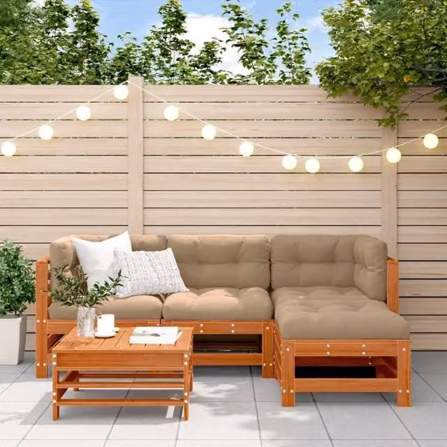 Set Lounge da Giardino vidaXL in Legno di Pino Trattato Marrone con Cuscini e Tavolino – 1