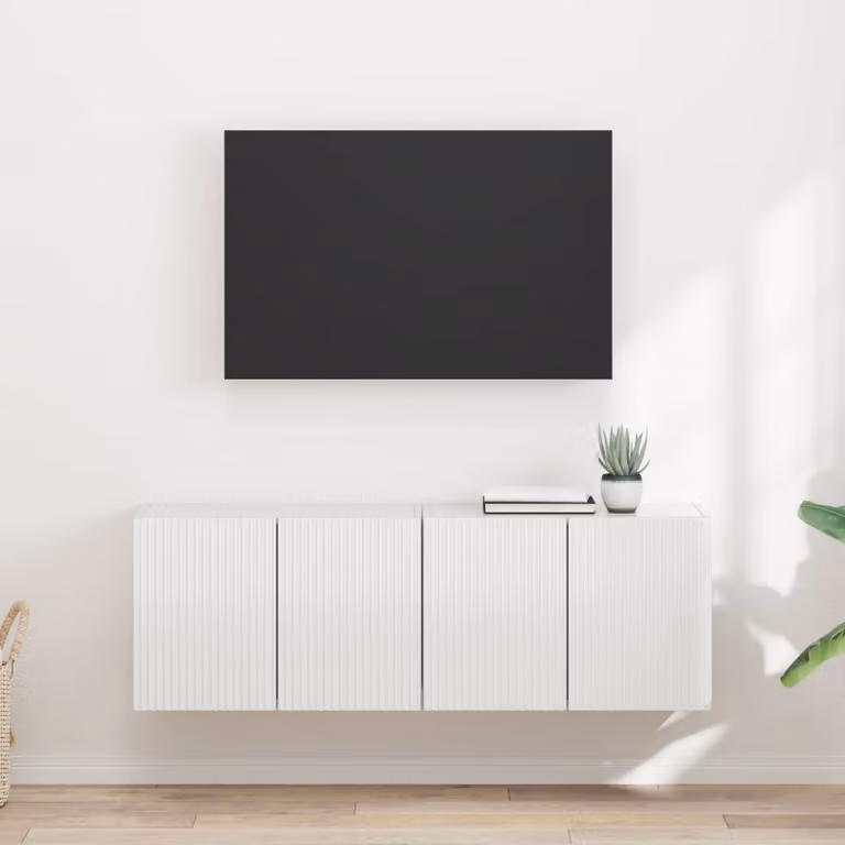 Set di 2 mobili TV da parete vidaXL in legno MDF bianco lucido, design moderno per soggiorno, L: 59,5 cm, P: 40,0 cm, H: 31,0 cm