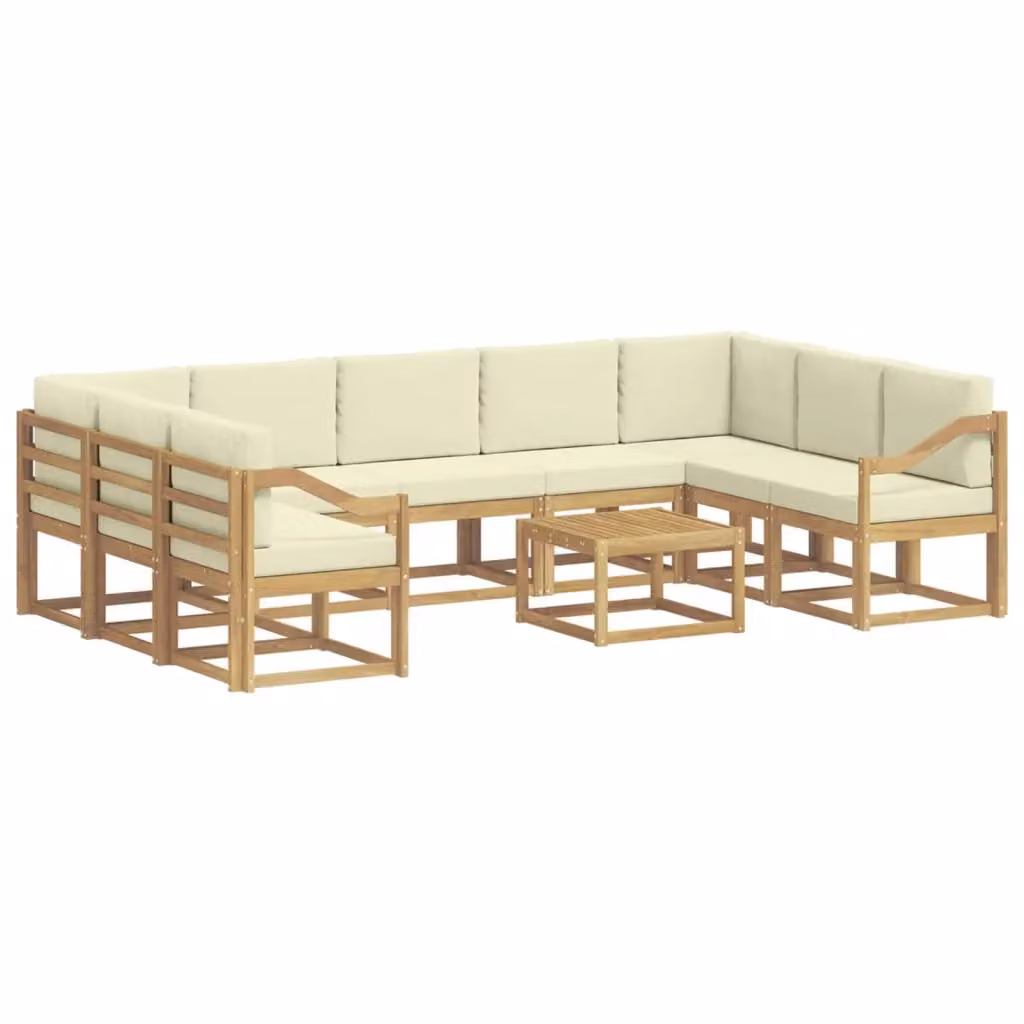 Set di divani da esterno moderno vidaXL in legno di acacia con 10 pezzi, colore bianco e beige, comprensivo di cuscini e tavolino da caffè – 2