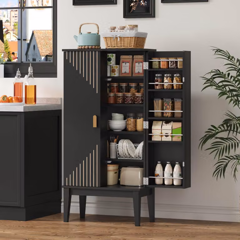 Mobiletto da cucina STILVORA, dimensioni compatte 120x59x30 cm, armadietto contenitore con 2 ante e 5 scomparti, mobiletto contenitore per cucina, sala da pranzo, soggiorno o ingresso, in stile vintage, colore nero