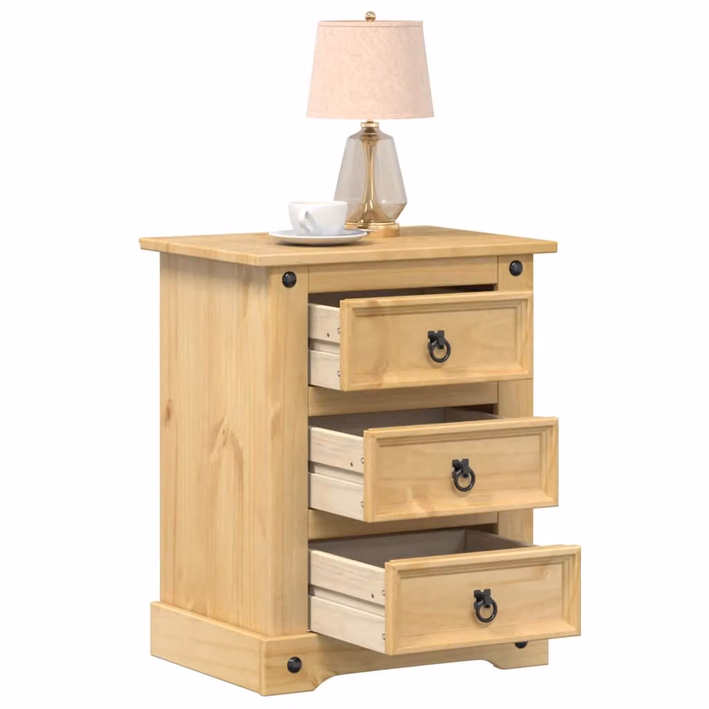 Comodino Corona vidaXL in Legno Massello di Pino, Colore Marrone/Beige, L: 53 cm, P: 39 cm, H: 66 cm