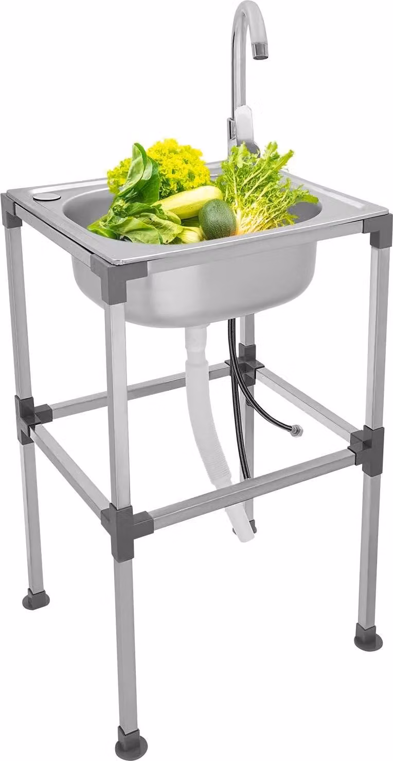 Lavello da cucina a libera installazione - Vasca singola con rubinetteria - Acciaio inossidabile 201 - Rettangolare - Lucido - Monoforo - Argento