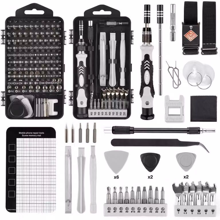 Set di utensili di precisione da 145 pezzi, con estrattori di viti e punte per la riparazione di elettronica, colore grigio