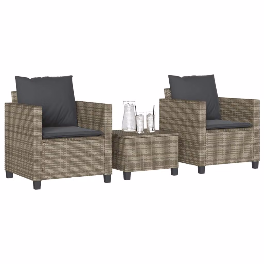 Set da Bistrò vidaXL in Polyrattan Grigio con 3 Cuscini per Giardino e Balcone