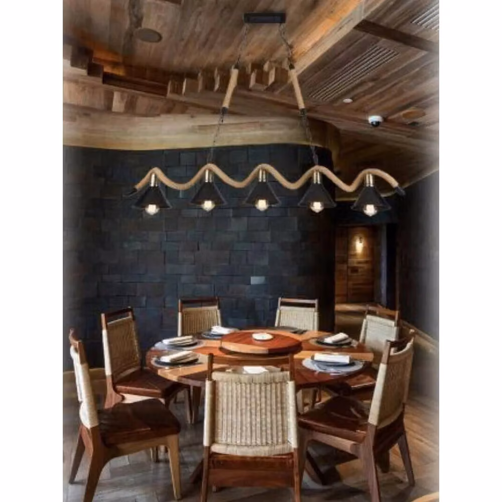 Lampadario a soffitto Trade Shop in corda di canapa e metallo stile vintage rustico marrone con 5 attacchi E27 – 2