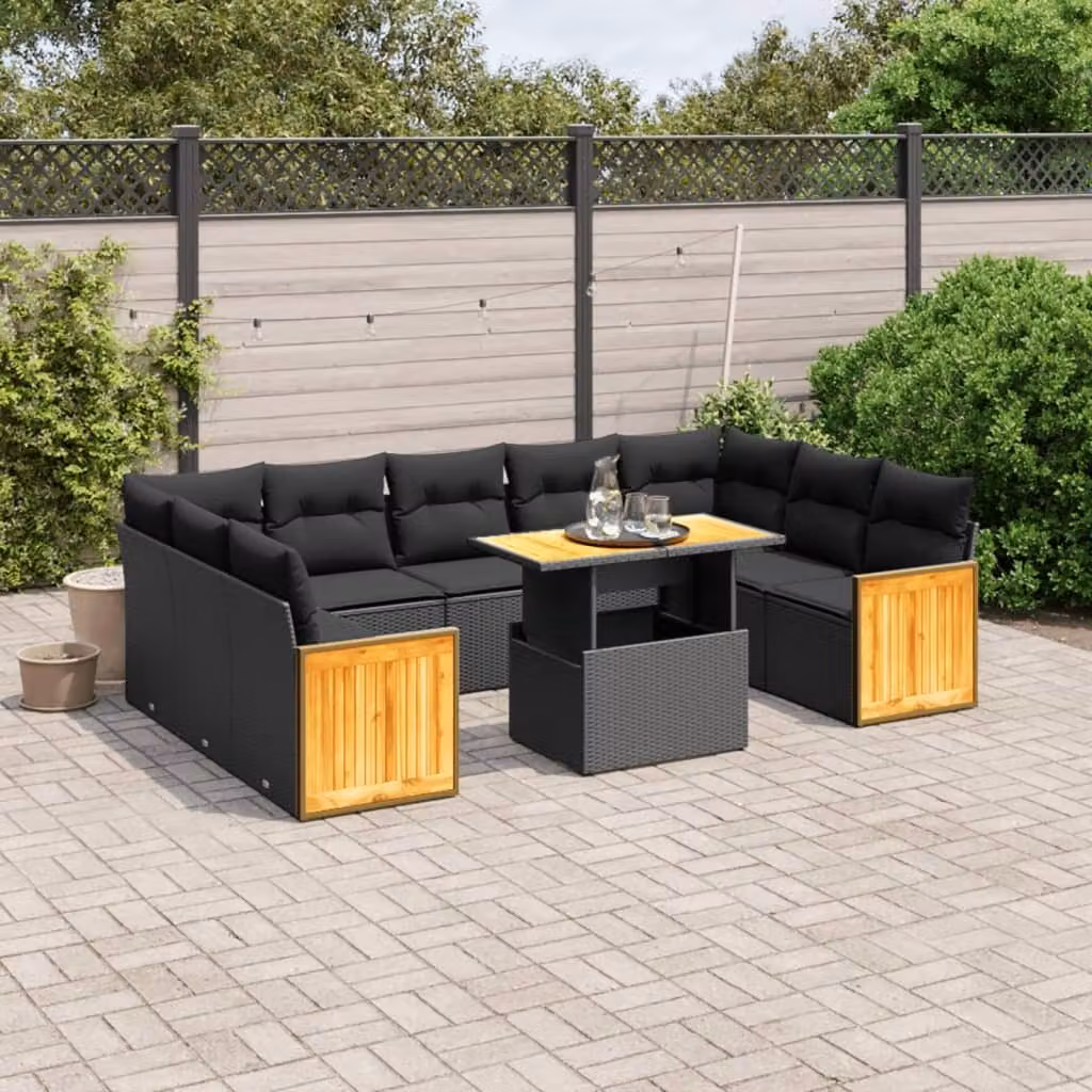 Maison Exclusive - Set Divani da Giardino 10pz con Cuscini in Polyrattan Nero