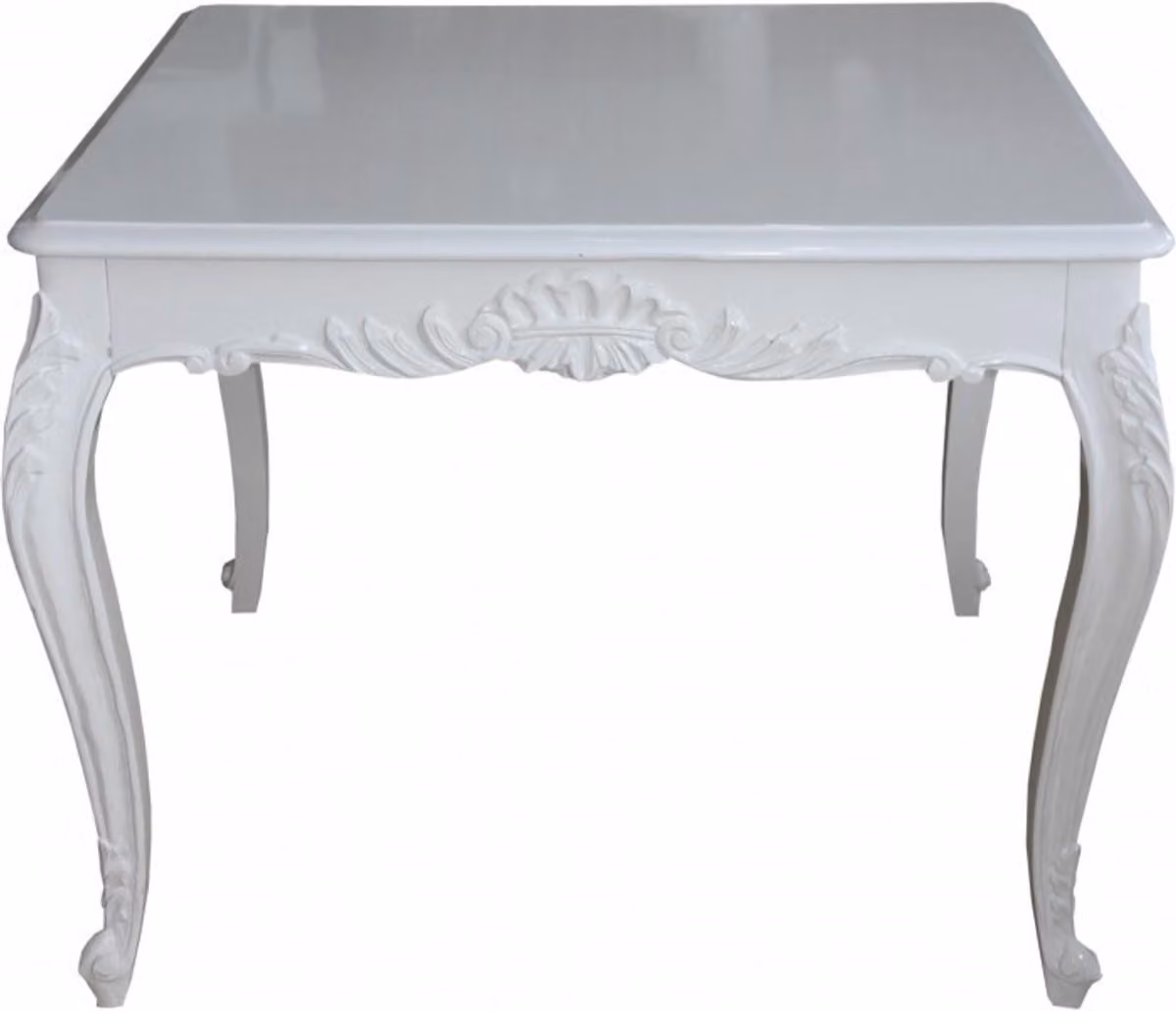 Tavolo da pranzo Casa Padrino Barock, quadrato, bianco, 100 cm x 100 cm - Tavolo da pranzo in legno massello, stile antico,