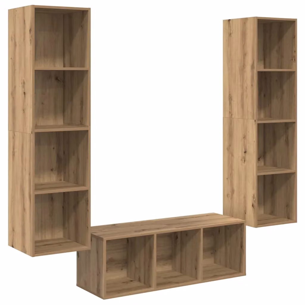Set mobile TV moderno vidaXL in 3 pezzi color rovere opaco in legno e MDF per soggiorno – 2