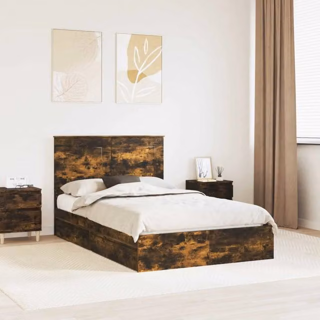 Letto con Contenitore Rovere fumé 135 x 190 cm 3409563