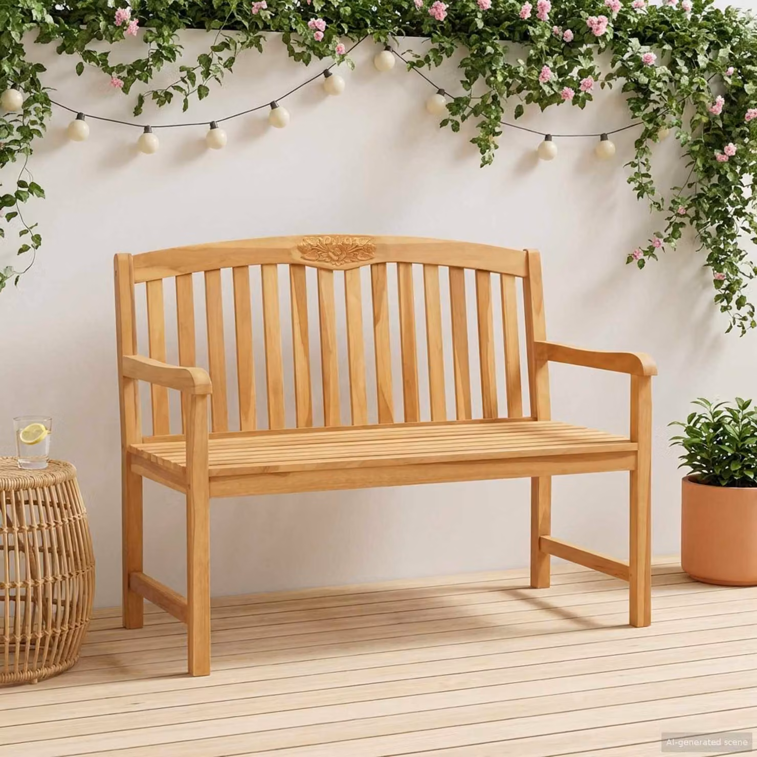 Panchina in legno di teak marrone stile rustico con braccioli vidaXL L: 114 cm, P: 60,5 cm, H: 95 cm