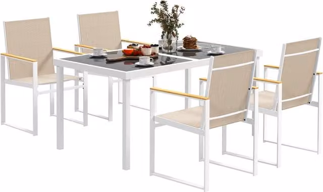Set da giardino con tavolo da pranzo in vetro e 4 sedie con braccioli ¨C Xylo ¨C Rettangolare