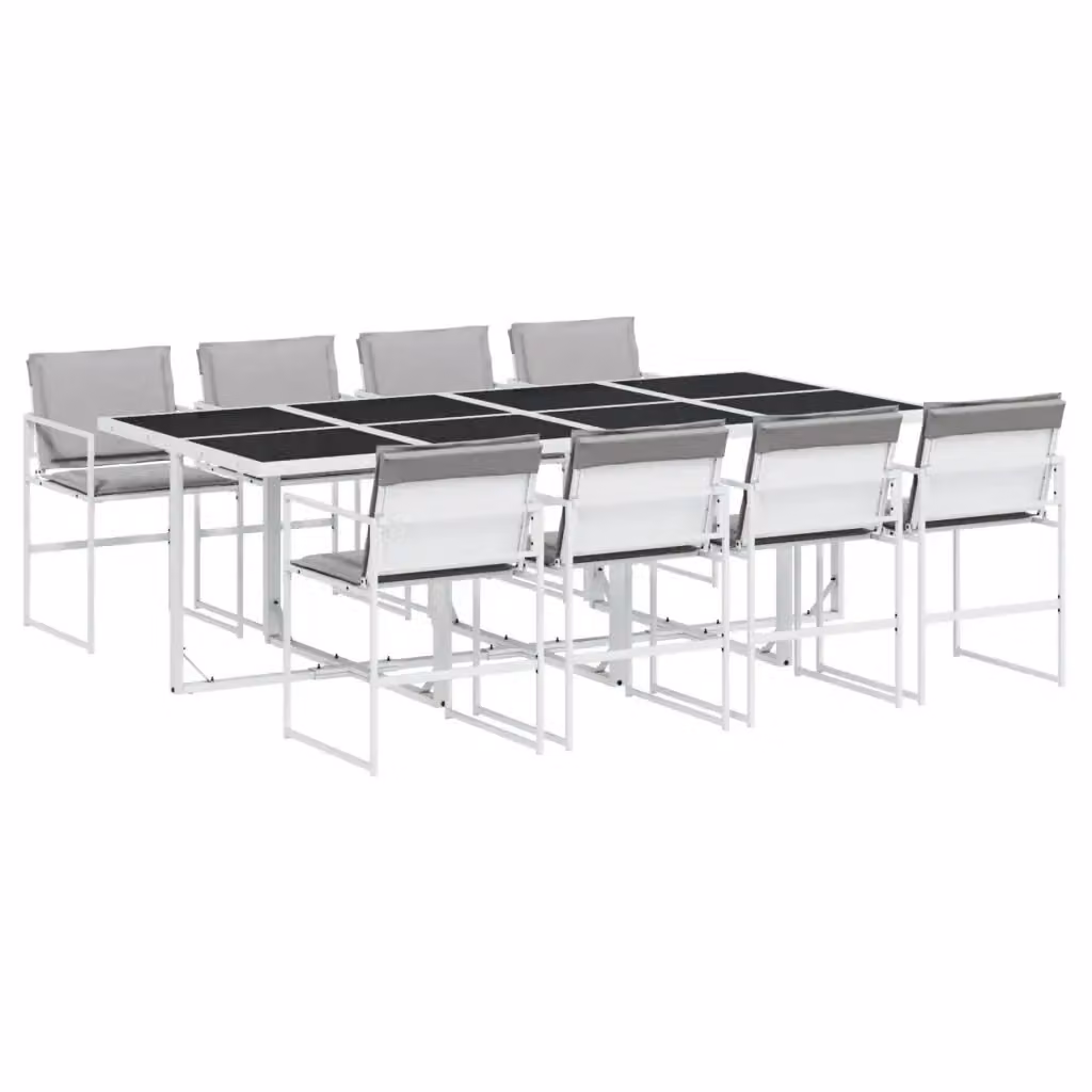 Set da Pranzo da Giardino vidaXL 9 pz Moderno in Acciaio Verniciato a Polvere e Vetro Bianco e Grigio – 2