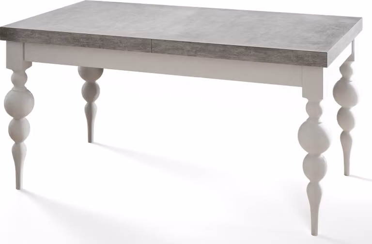 Tavolo rettangolare per sala da pranzo LENA, tavolo allungabile, dimensioni: 140-180X80X78,5 cm, colore tavolo da soggiorno: grigio, con gambe del tavolo in bianco
