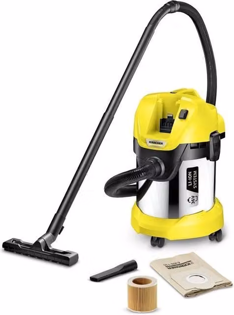 Aspirapolvere a cilindro secco e bagnato Kärcher WD 3 Battery Premium Nero Giallo