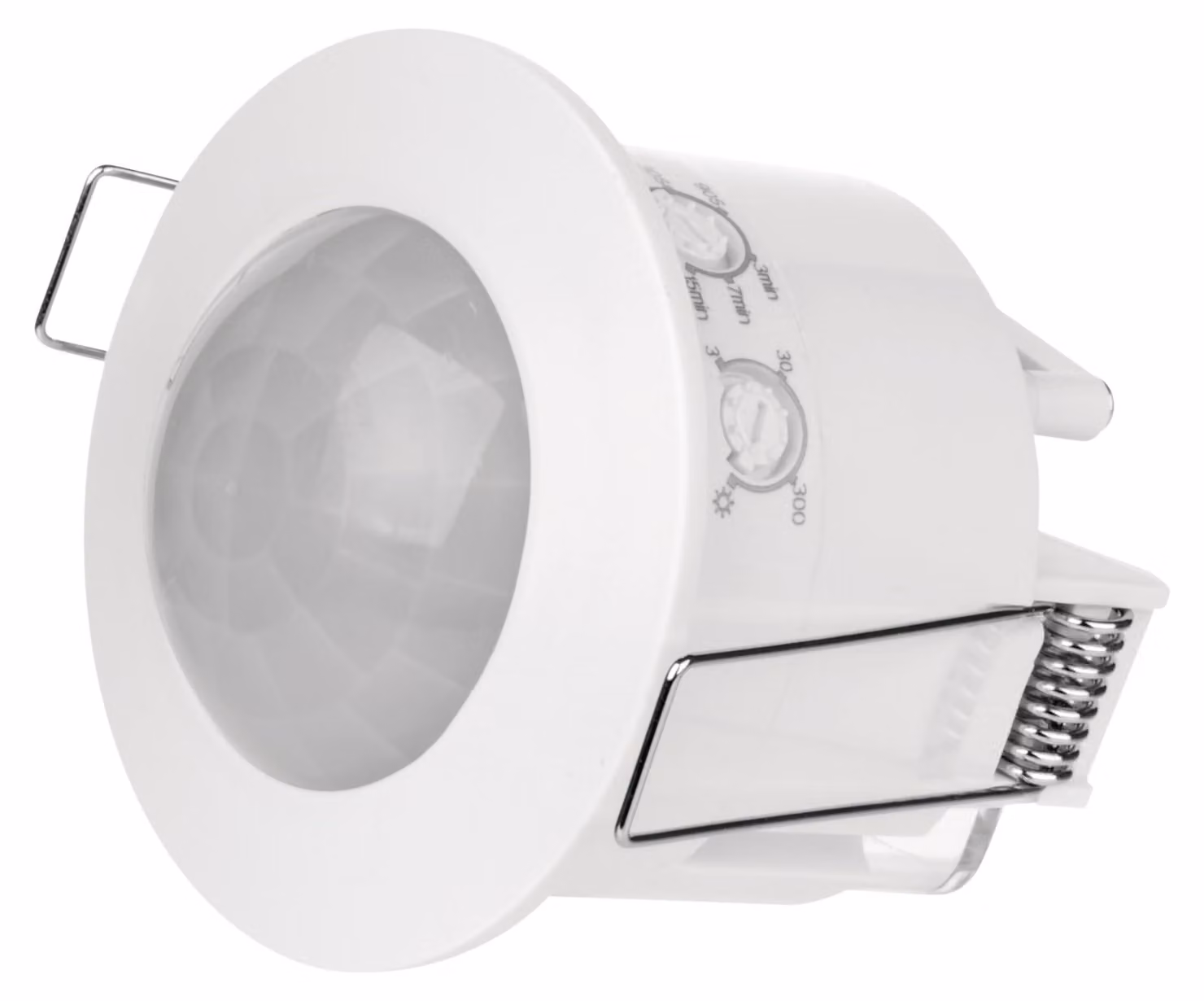 EMOS Rilevatore di movimento a infrarossi per montaggio incassato in interni, portata 3 m, rilevamento 6 m/360°, tempo di illuminazione e sensibilità regolabili, GS12111