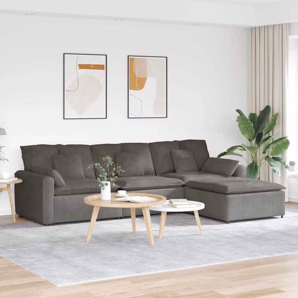 vidaXL Divano Modulare a L in Velluto Grigio con Poggiapiedi e Cuscini