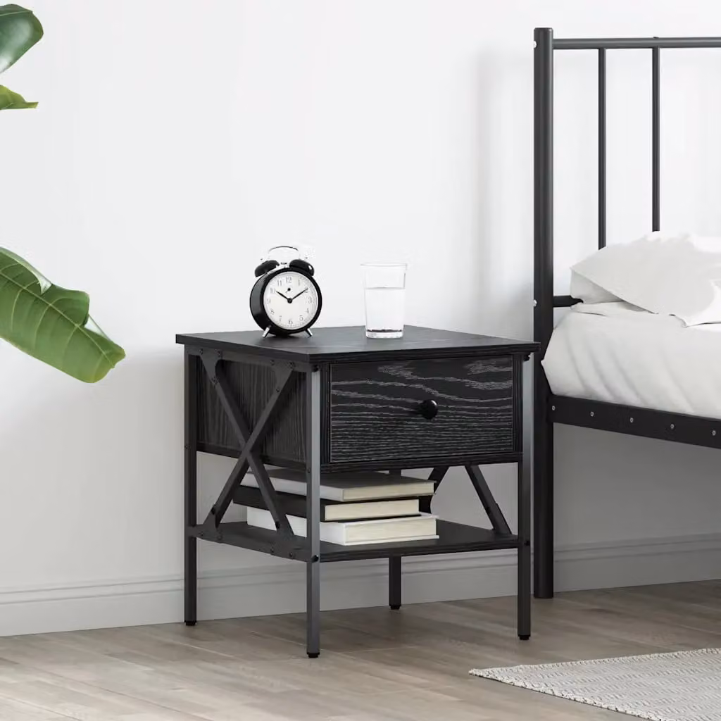 Comodino con cassetto vidaXL moderno in nero opaco L: 40 cm, P: 42 cm, H: 45 cm