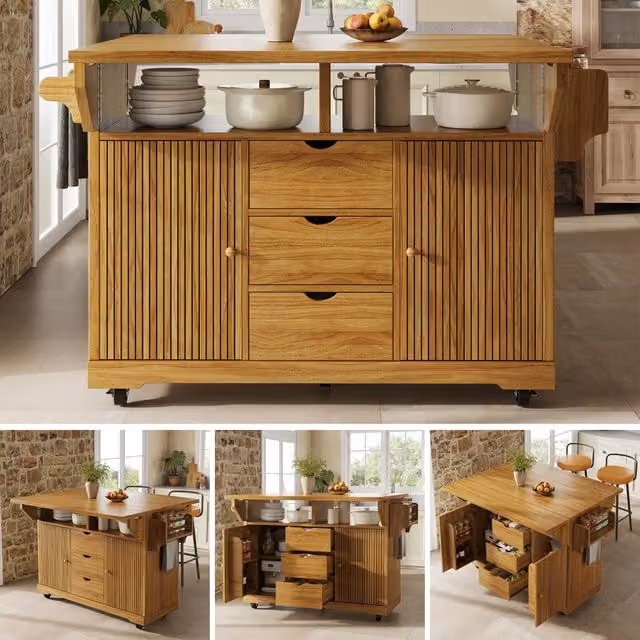 Isola cucina mobile con piano di lavoro 142,5 x 80 x 95 cm in MDF e metallo, marrone scuro