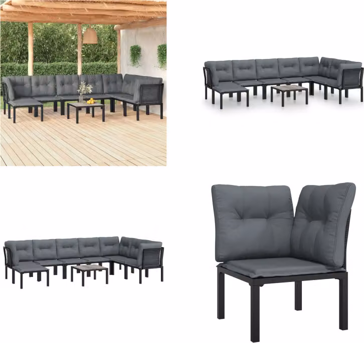 vidaXL Set salotto da giardino 9 pezzi in poly rattan nero e grigio - Set salotto da giardino - Set salotto da giardino - Set mobili da giardino