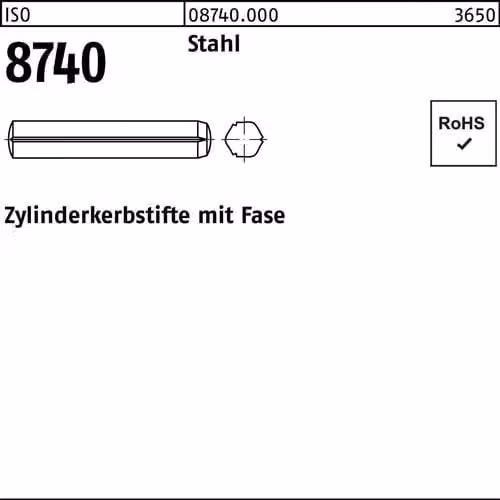 ISO 8740 Spine cilindriche con smussi in acciaio 6 x 80 S 100 pz