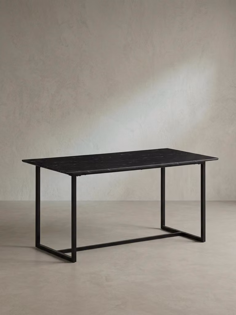 Tavolo da pranzo 160x80x76 cm Tavolo da cucina nero effetto marmo Moderno, Tavolo da pranzo grande, Tavolo da pranzo rettangolare, Tavolo da pranzo con gambe in metallo