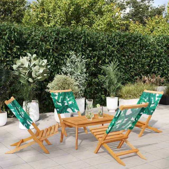 Sedie pieghevoli, 4 pezzi, in tessuto verde e legno massello 3214649