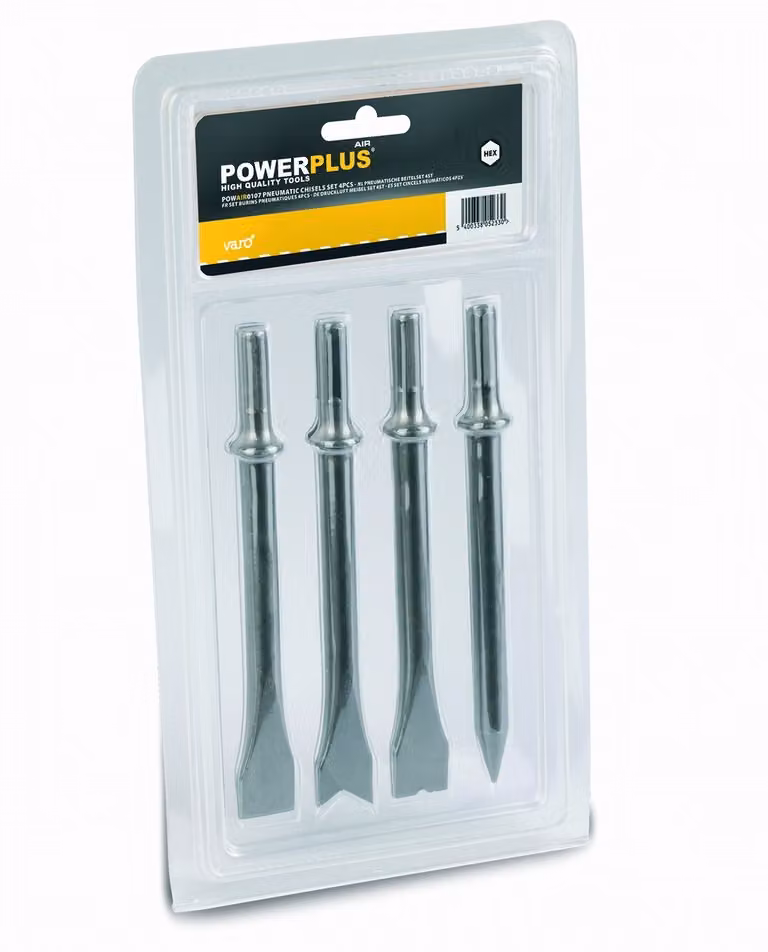 Set di scalpelli Powerplus, 4 pezzi, acciaio, 10 mm, esagonale, per martello pneumatico