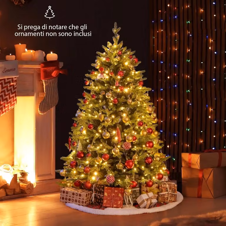 Albero di Natale Costway pre-illuminato con 250 luci LED multicolore e bianco caldo, 844 rami in PVC, Altezza: 150 cm