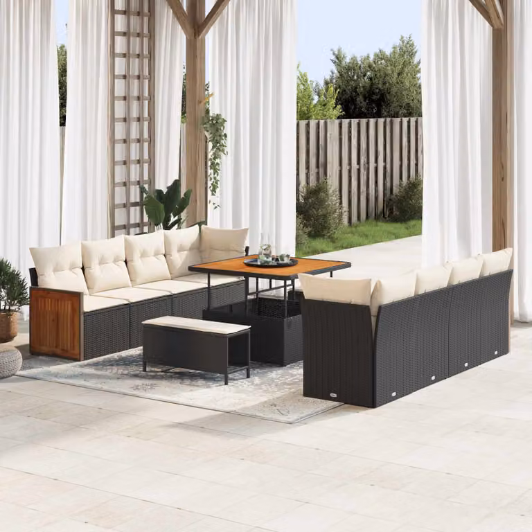 vidaXL Set Divano da Giardino Moderno a Forma di U con 11 Posti, Nero e Beige