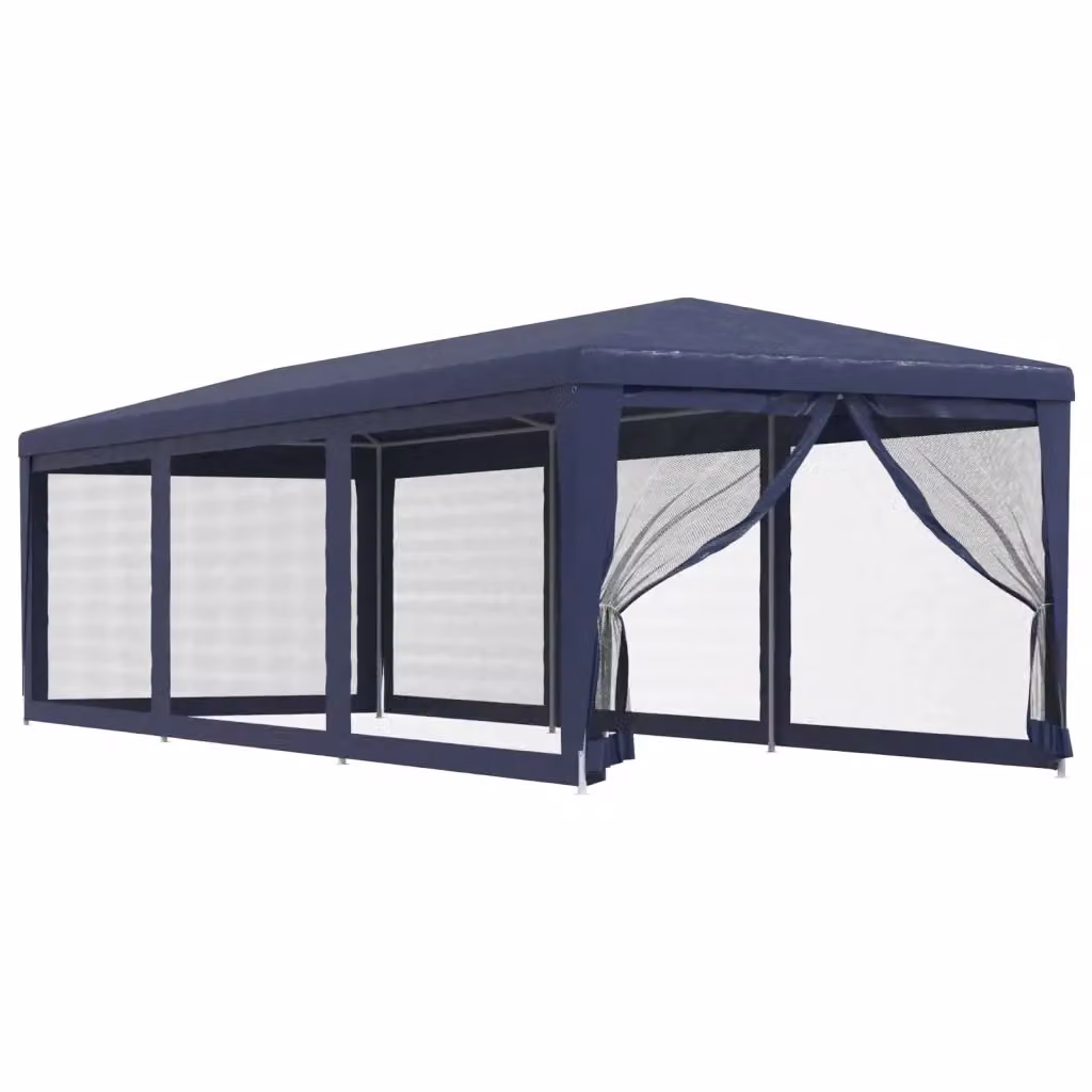 Tenda Gazebo per Feste Blu con 8 Pareti Laterali in Rete L: 9 m, P: 3 m – 2