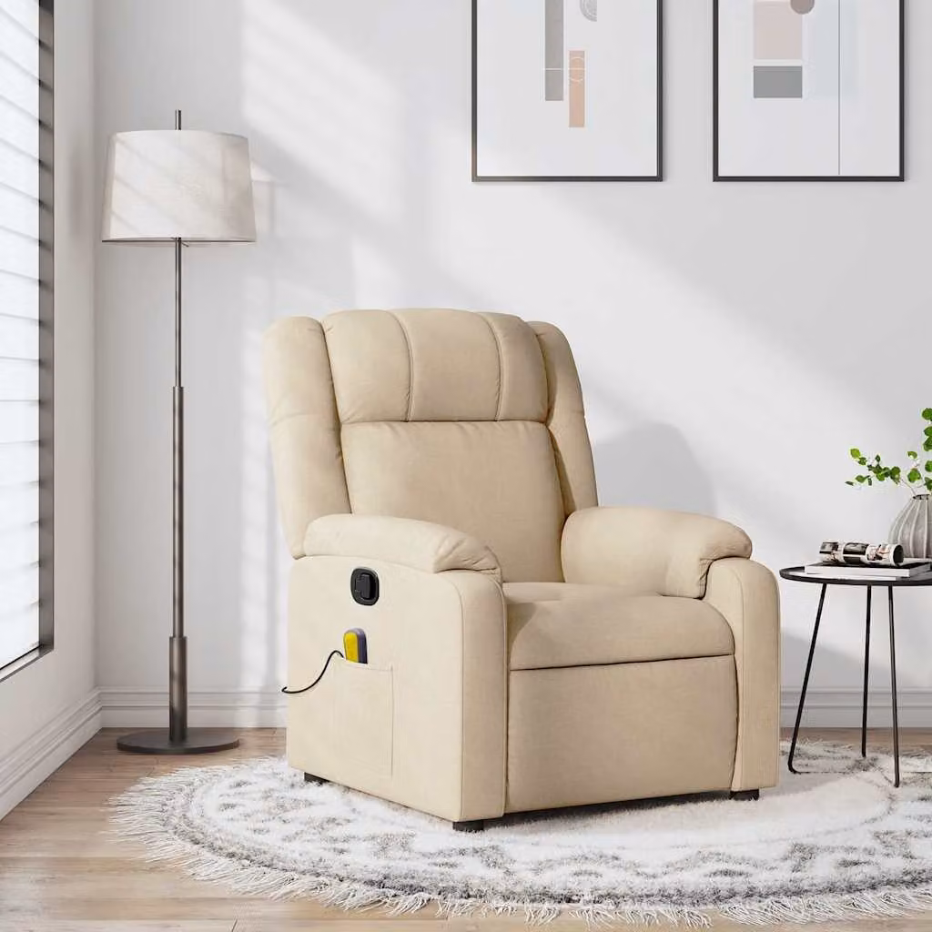 Poltrona reclinabile relax vidaXL in tessuto beige con braccioli e struttura in legno e metallo