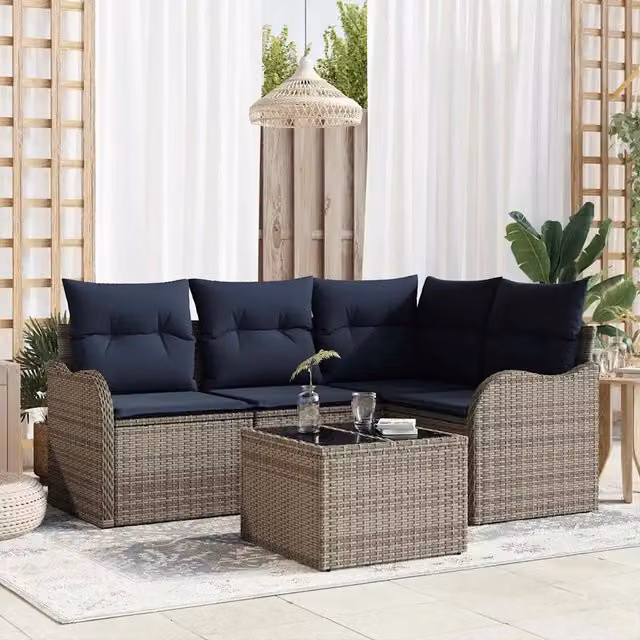 Set Divano da Giardino a L con Tavolino vidaXL Grigio in Polyrattan e Acciaio – 1