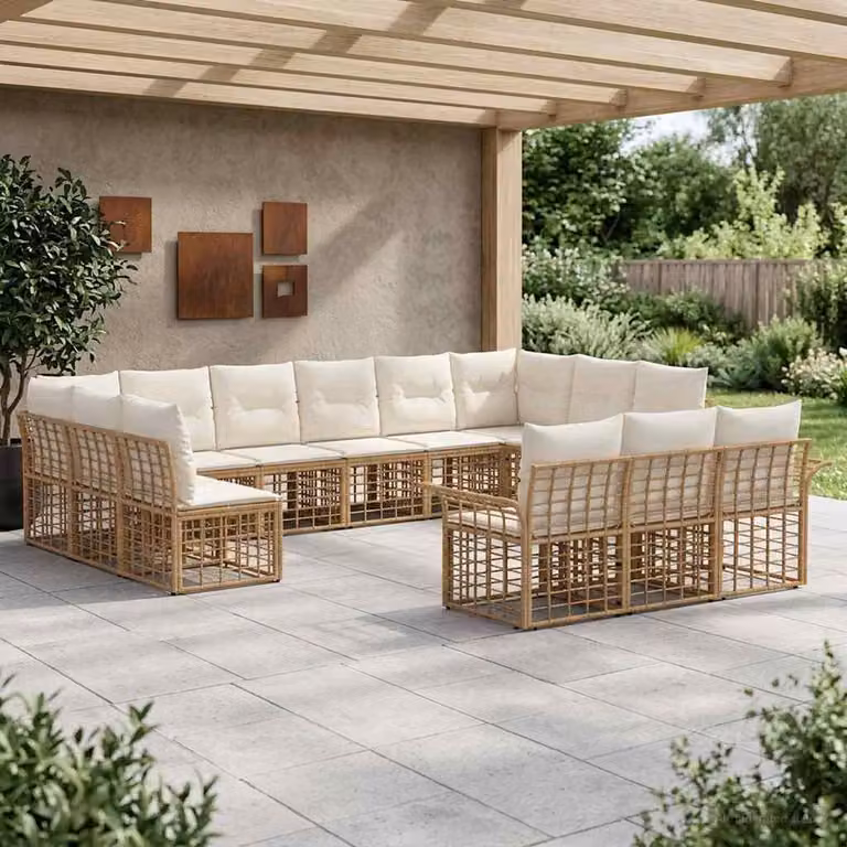 Maison Exclusive - Set da esterno per divano, 13 pezzi. Tessuto in poliestere, naturale e color crema