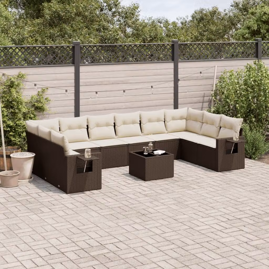 Maison Exclusive - Set Divani da Giardino 11 pz con Cuscini Polyrattan Marrone