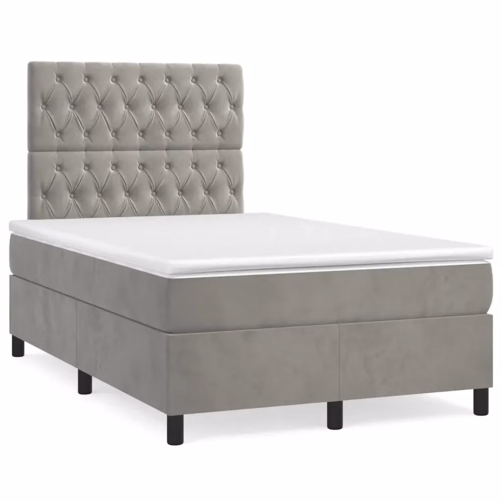 Letto a molle con materasso ibrido vidaXL in velluto grigio chiaro e bianco L/P/H: 200 x 120 x 40 cm – 2