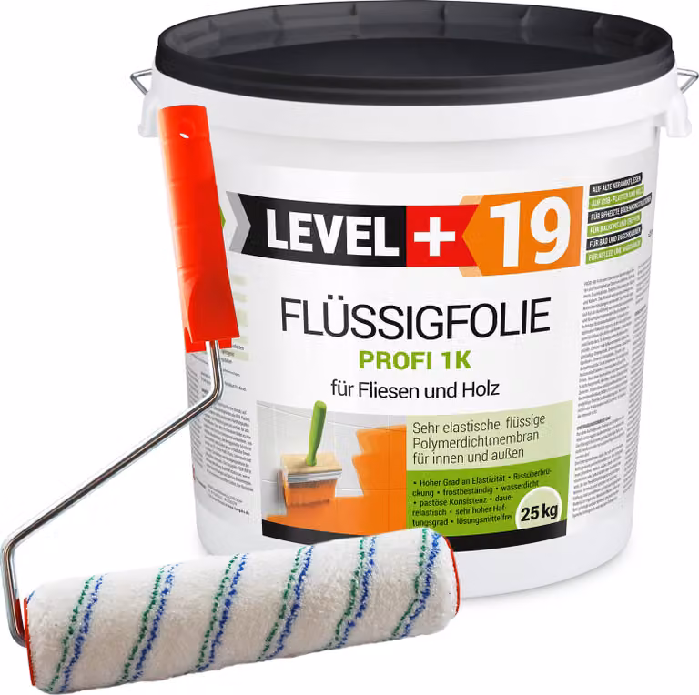 Pellicola liquida esterna per legno da rivestimento Level+ FLÜSSIGFOLIE PROFI 1K L+19 25 kg + rullo da pittura 25 cm