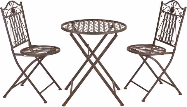 Set Bistrot Biella da Esterno en.casa con Tavolo Rotondo e 2 Sedie in Metallo Decorativo Marrone