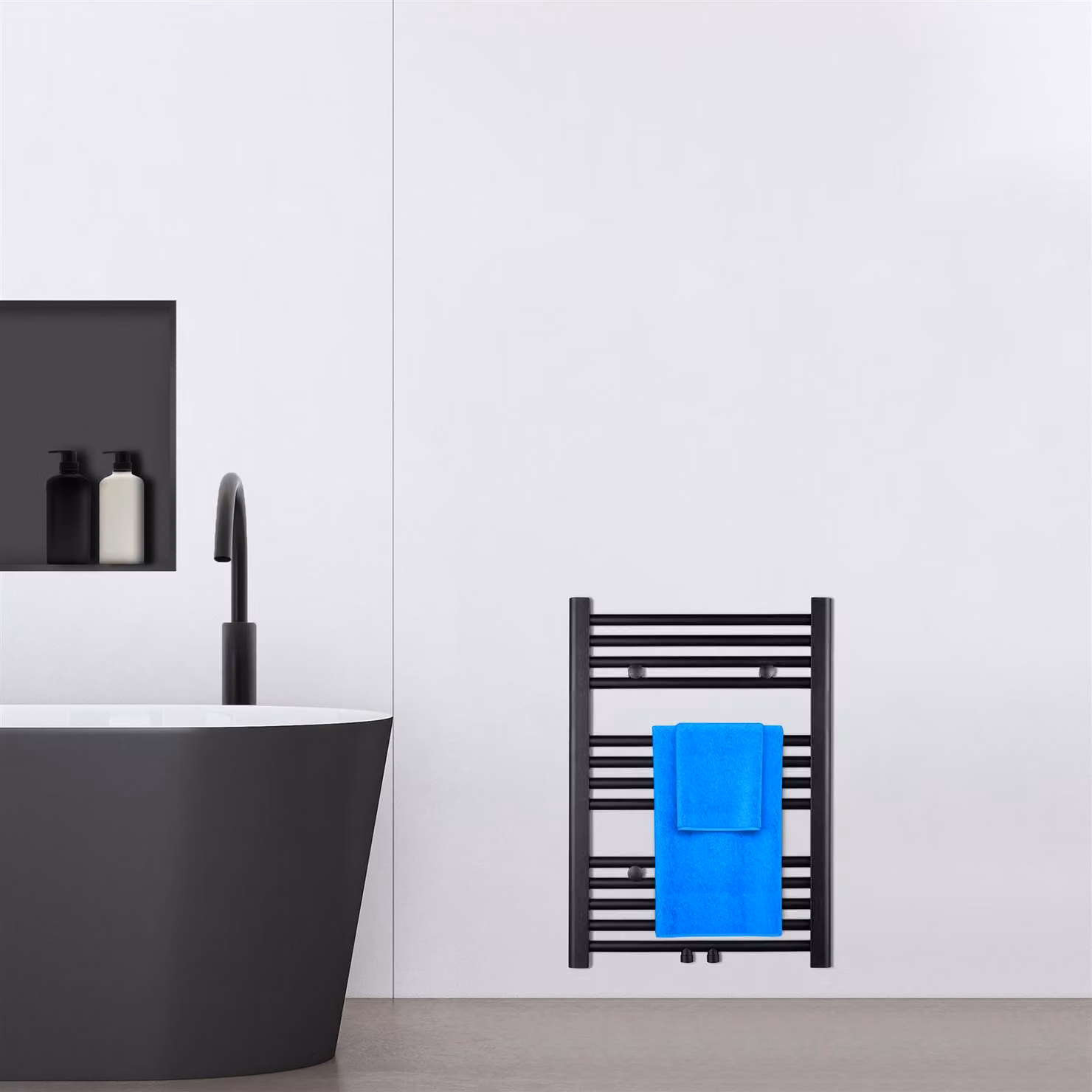 VILSTEIN radiatore da bagno, radiatore da bagno, radiatore per asciugamani attacco laterale e attacco centrale, radiatore piatto, radiatore da bagno piatto, radiatore per asciugamani da bagno, nero, 284W, 70x50 cm