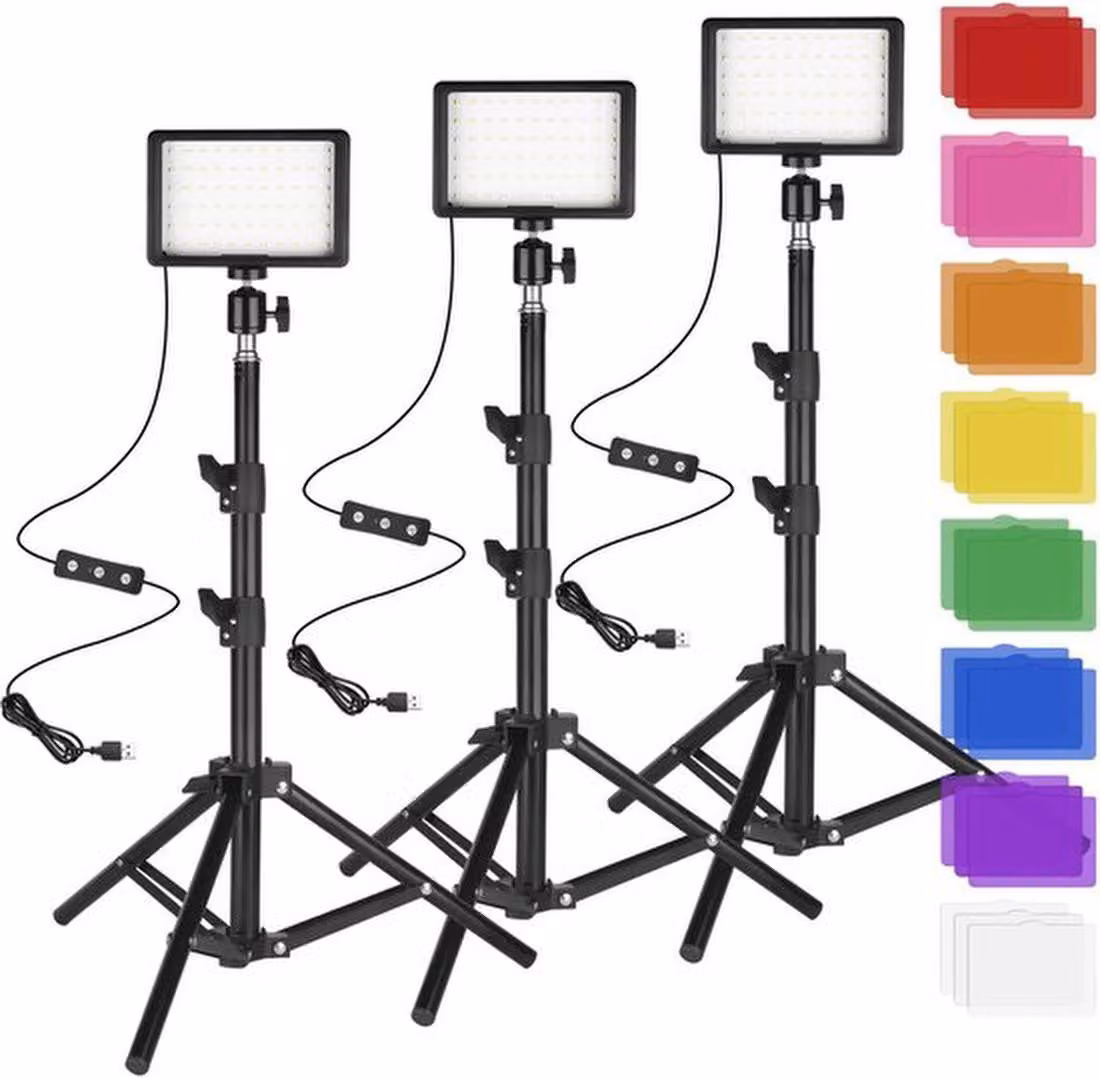Set di lampade video a LED dimmerabili Azomor con treppiede e filtri colorati per riprese creative