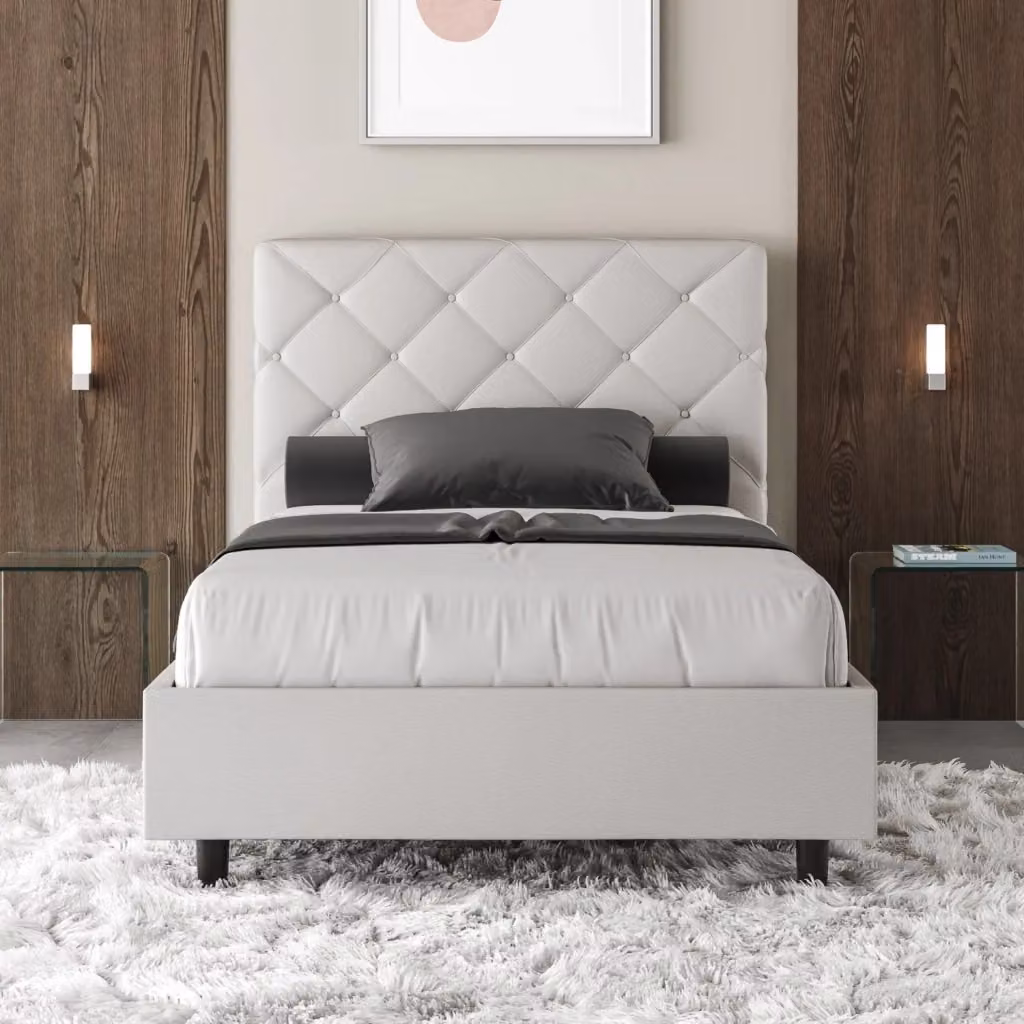 Letto Matrimoniale Moderno Giordanoshop con Contenitore a Alzata in Faux Leather Bianco L/P/H: 200 x 220 x 122 cm – 2