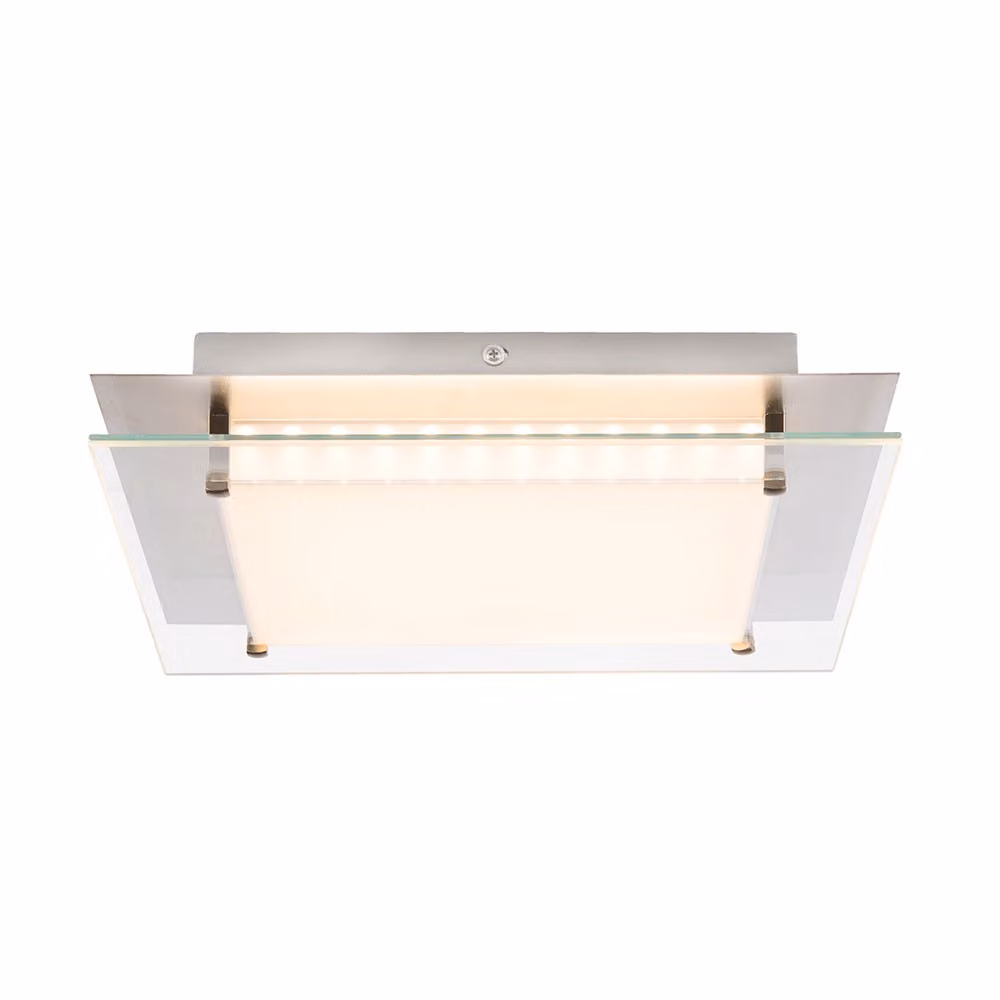Lampada da soffitto a LED, finitura nichel opaco, vetro trasparente, dimmerabile, lunghezza 50 cm