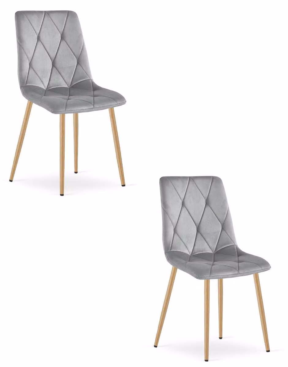 Set di 2 sedie Libra in velluto grigio chiaro e metallo effetto legno