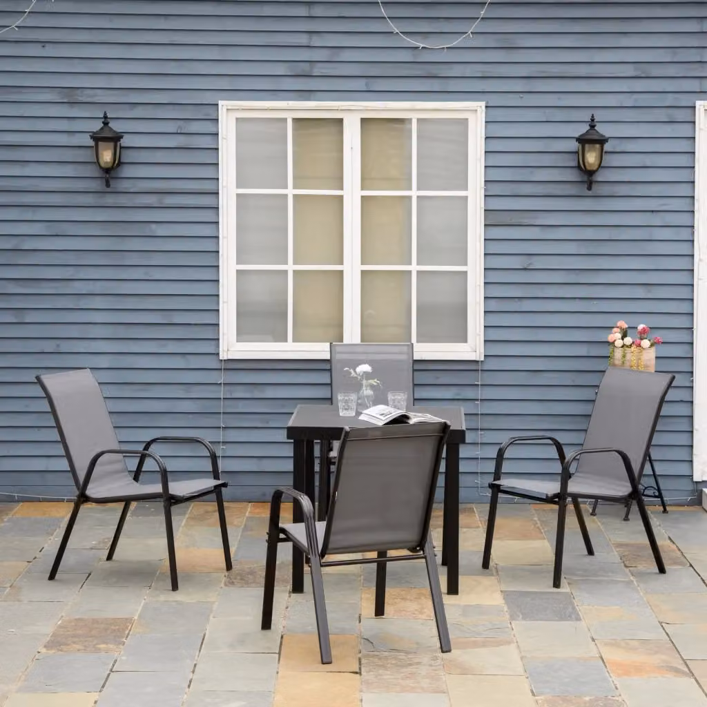 Set di 4 sedie da giardino impilabili GIORDANOSHOP con braccioli in metallo e tessuto textilene grigio L: 54 cm, P: 75,5 cm, H: 95 cm – 2